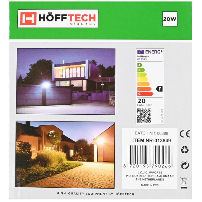 Hofftech Ultra-Flat Led Straler - 20 W - Met Sensor - IP44 - 6000K - Aluminium Behuizing