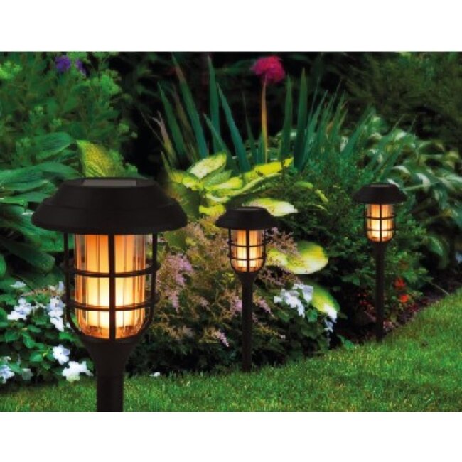 Benson Set van 3 tuinlampen - solar LED - vlameffect - ø 12 cm x 43 cm