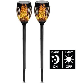 Benson Tuinlamp met vlameffect - Zonne-energie - Set van 2 - Ø 12 cm x 74 cm