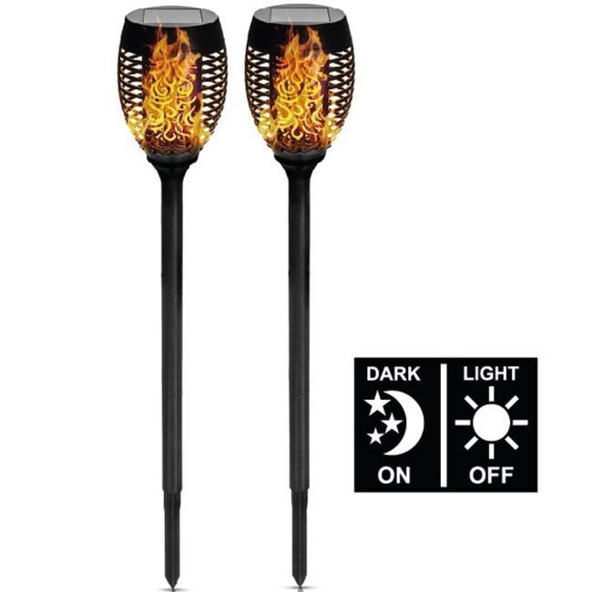 Benson Tuinlamp met vlameffect - Zonne-energie - Set van 2 - Ø 12 cm x 74 cm