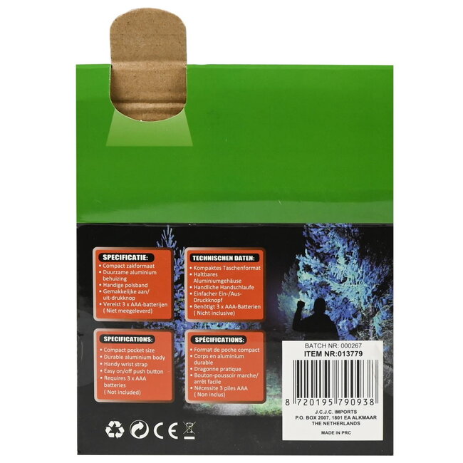 Hofftech Compacte zaklamp - krachtige verlichting - kleurenmix - aluminium - lichtgewicht