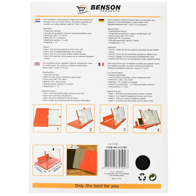 Benson Smartphone schermvergroter - ergonomisch ontwerp - tot 7 inch - kleurenmix