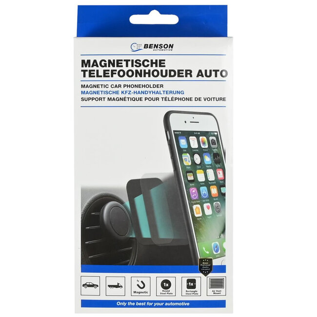 Benson Magnetische telefoonhouder - universeel - inclusief metalen plakplaten - zwart - compact ontwerp