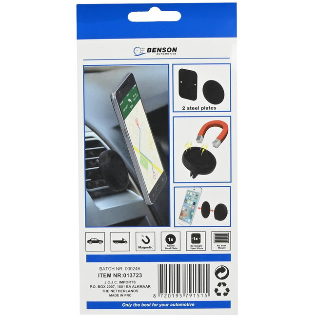 Benson Magnetische telefoonhouder - universeel - inclusief metalen plakplaten - zwart - compact ontwerp