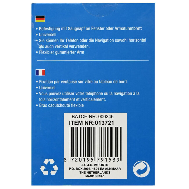 Benson Universele telefoonhouder - zuignap - handsfree - duurzaam ABS - compact - zwart - 6,5 x 24 cm