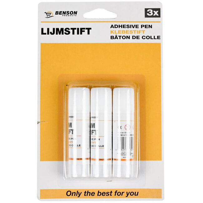 Benson Lijmstiften - Oplosmiddelvrij - Geschikt voor Papier, Karton en Foto's - 3 Stuks