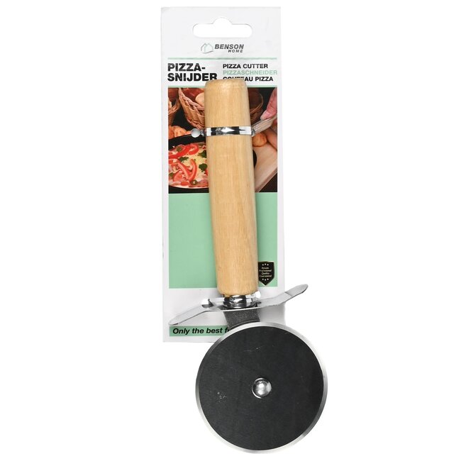 Benson Pizzasnijder - RVS wiel - Houten handvat - Duimbeschermer - 18,5 x 6,5 cm