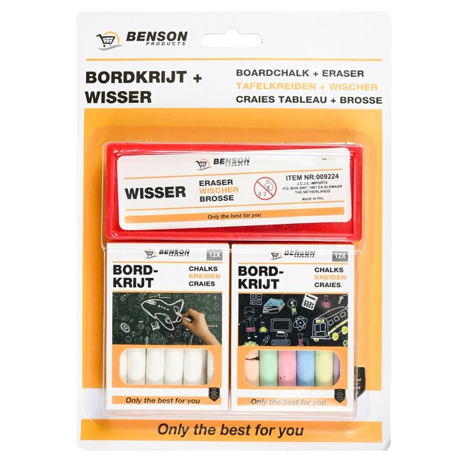 Benson Bordkrijtset - met wisser - kleurenmix - inclusief wit krijt