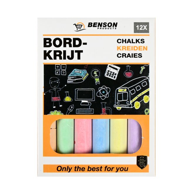 Benson Bordkrijtset - met wisser - kleurenmix - inclusief wit krijt