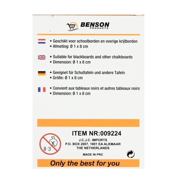 Benson Bordkrijtset - met wisser - kleurenmix - inclusief wit krijt