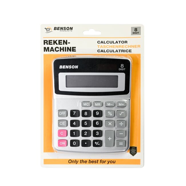 Benson Compacte rekenmachine - 8 cijfers - kunststof - zilver - 14x11 cm