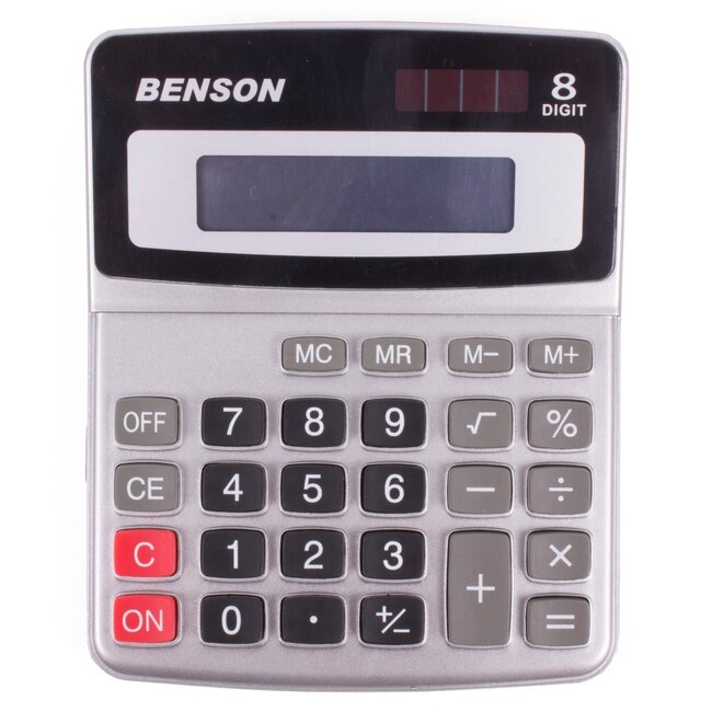 Benson Compacte rekenmachine - 8 cijfers - kunststof - zilver - 14x11 cm
