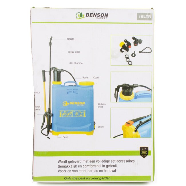Benson Plantenspuit - Hoge Druk Rugspuit - 16 Liter - Verstelbare Draagriemen