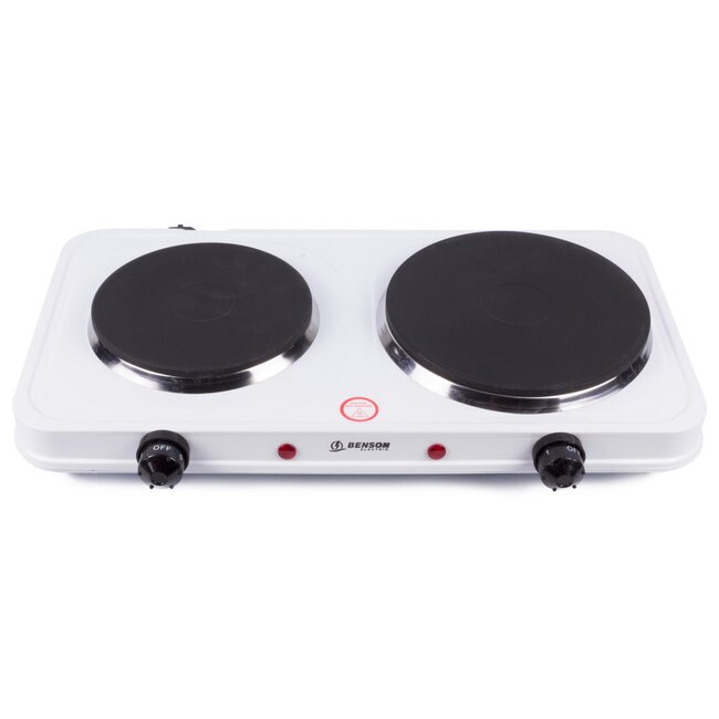 Benson Compacte elektrische kookplaat - 2 pits - gietijzer - 5 warmtestanden - 2500 watt - wit/zwart