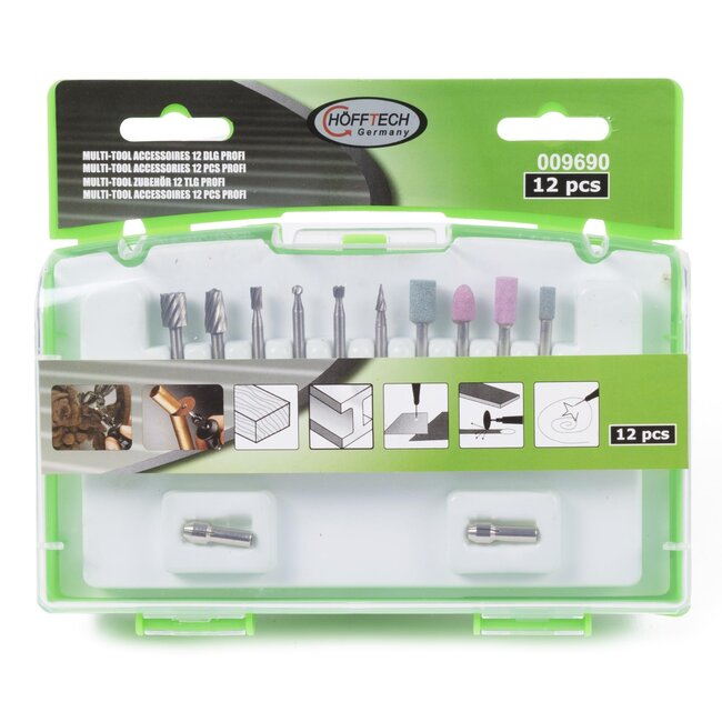 Hofftech 12-delige set slijp- en graveerpennen - Geschikt voor multitools - Diverse vormen - Inclusief opbergdoosje