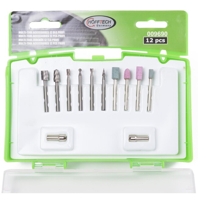 Hofftech 12-delige set slijp- en graveerpennen - Geschikt voor multitools - Diverse vormen - Inclusief opbergdoosje
