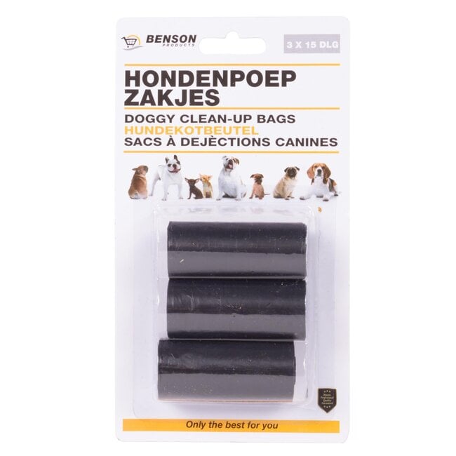 Benson Hondenpoepzakjes - Stevig plastic - Blauw - 3 x 15 stuks