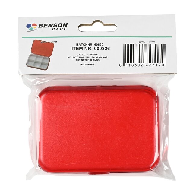 Benson Compacte pillendoos - 6 vakjes - lichtgewicht - transparant deksel - duurzaam kunststof