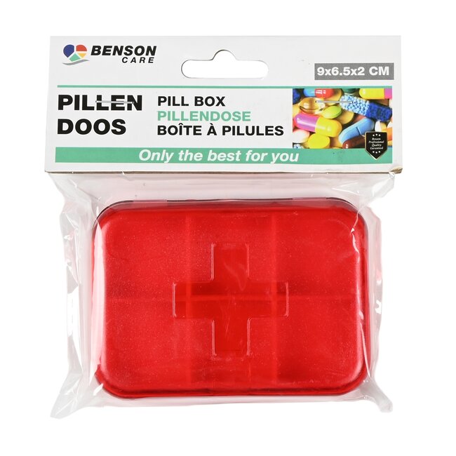 Benson Compacte pillendoos - 6 vakjes - lichtgewicht - transparant deksel - duurzaam kunststof