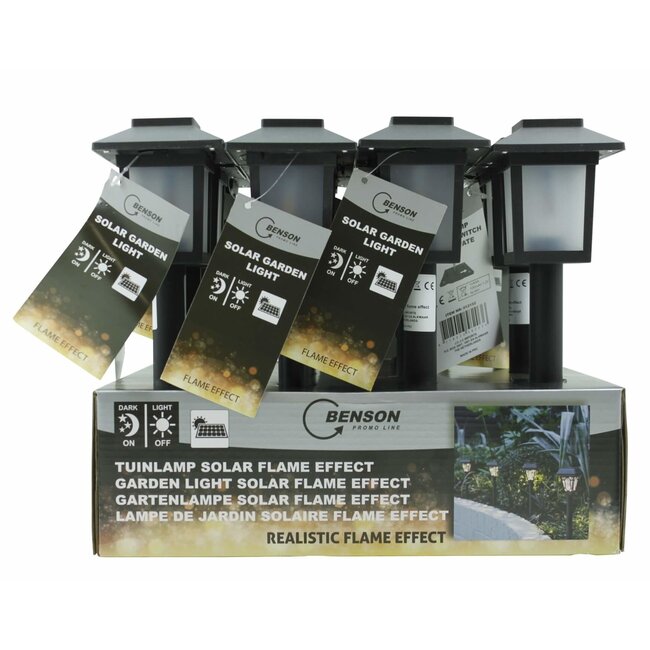 Benson Solar tuinlamp - fakkel design - flikkerend kaarseffect - 26 cm - zwart - per stuk