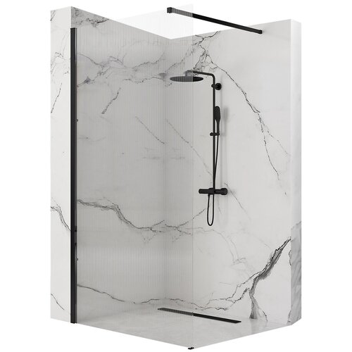REA Aero Black Douchewand met Profiel - Canalé Glas - 90 x 200 cm - 8 mm - Mat Zwart REA Aero Black Douchewand met Profiel - Canalé Glas - 90 x 200 cm - 8 mm - Mat Zwart
