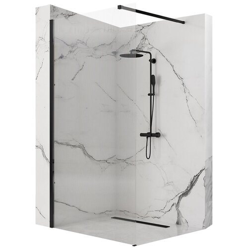 REA Aero Black Douchewand met Profiel - Canalé Glas - 100 x 200 cm - 8 mm - Mat Zwart REA Aero Black Douchewand met Profiel - Canalé Glas - 100 x 200 cm - 8 mm - Mat Zwart