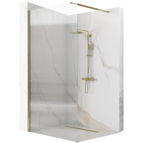 REA Aero Gold Douchewand met Profiel - Canalé Glas - 120 x 200 cm - 8 mm - Geborsteld Goud REA Aero Gold Douchewand met Profiel - Canalé Glas - 120 x 200 cm - 8 mm - Geborsteld Goud