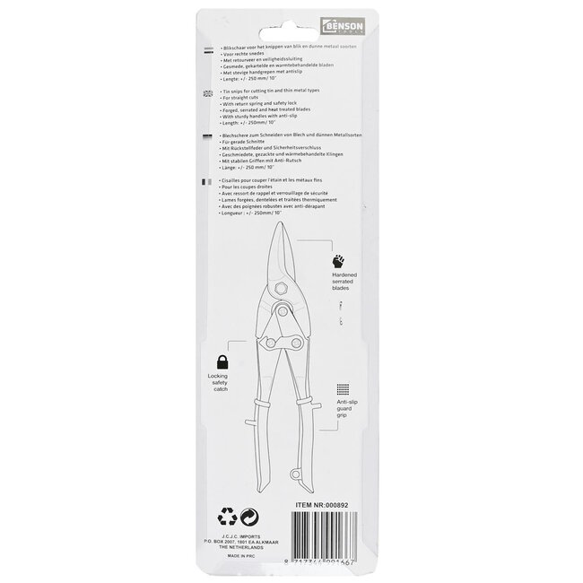 Benson Blikschaar - Rechte Knip - Geel Handvat - Hefboomoverbrenging - Precisie