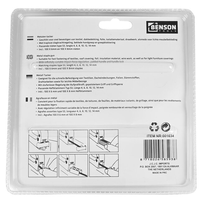 Benson Handtacker - 4-12 mm - Inclusief 200 nietjes - Metalen handvat - Onderhoudsvrij