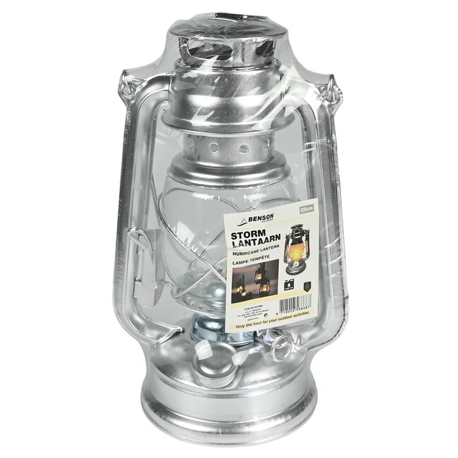 Benson Stormlantaarn - Olielamp - 25 cm - Aluminium - Chroomkleurig - Binnen en Buiten