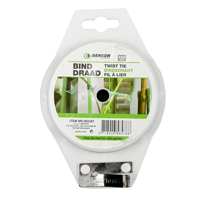 Benson Binddraad - 100 meter - groen - met afknipmesje - voor binnen en buiten