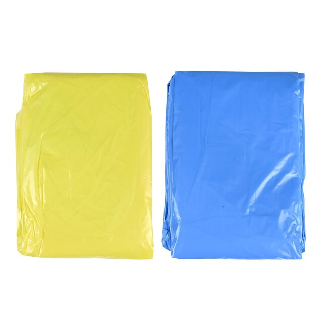 Benson Wegwerp regenponcho - transparant - met muts - 20 stuks - geel & blauw