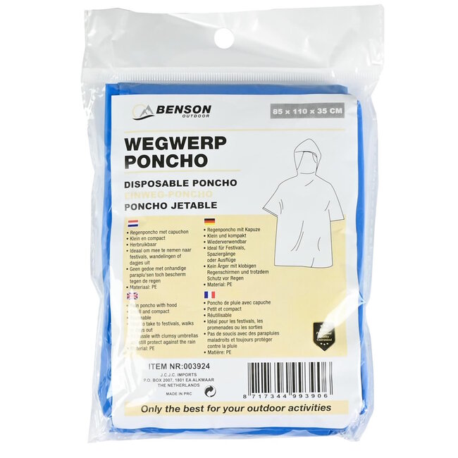 Benson Wegwerp poncho's - Transparant - Met muts - Geel & blauw - 25 stuks