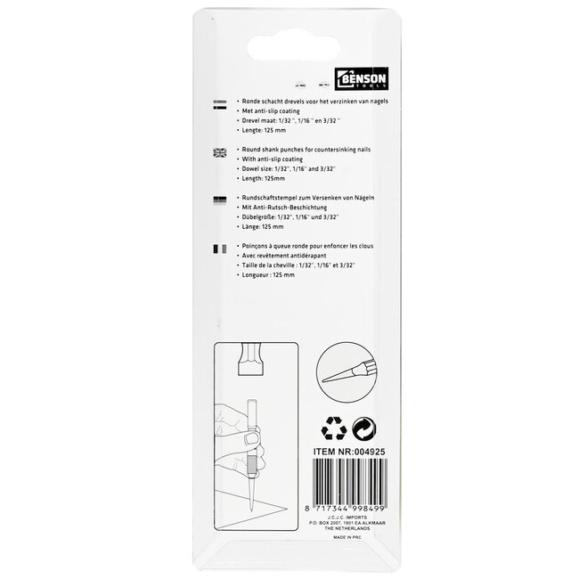 Benson Drevelset - 3-delig - Kleurgecodeerd - Geharde Stalen Drevels - Antislip Coating