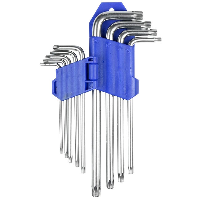 Benson Set lange Torx sleutels - 9-delig - met gat - T10 tot T50
