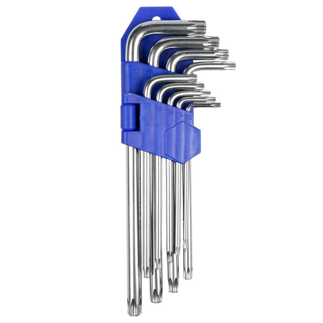 Benson Set lange Torx sleutels - 9-delig - met gat - T10 tot T50