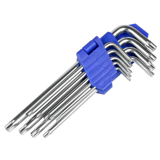 Benson Set lange Torx sleutels - 9-delig - met gat - T10 tot T50