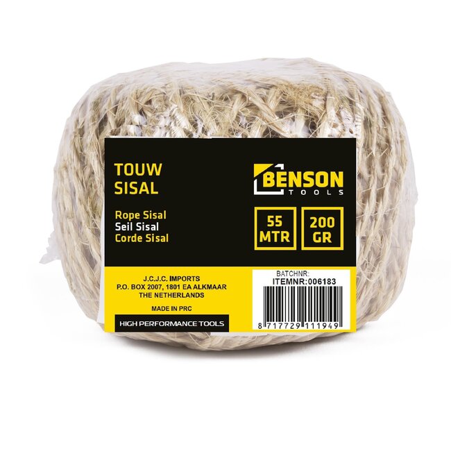 Benson Universeel sisal touw - 55 meter - 200 gram - duurzaam en scheurvast