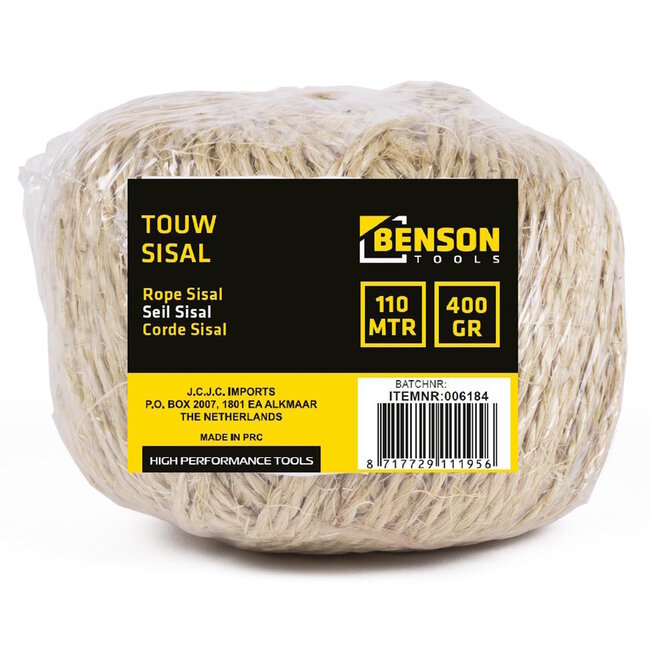 Benson Universeel sisal touw - 110 meter - Duurzaam en weerbestendig - 400 gram
