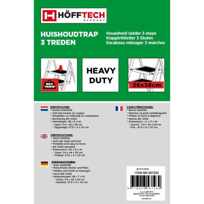 Benson Huishoudtrap - 3 treden - anti-slip - inklapbaar - 150 kg draagvermogen