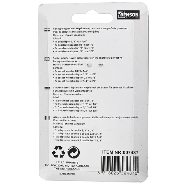 Benson Verloopadapterset - Verchroomd staal - 4-delig - Baldruk voor perfecte pasvorm