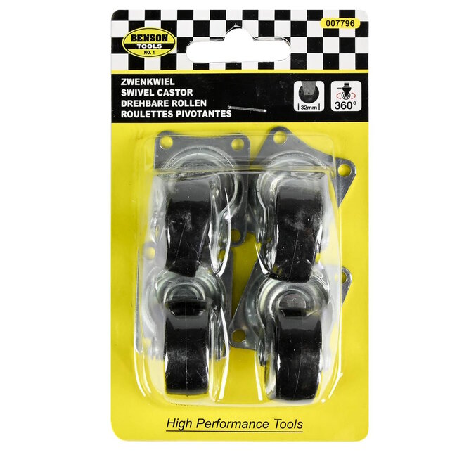 Benson Zwenkwiel set - Ø 32 mm - 20 kg draagvermogen - zwart - 4 stuks