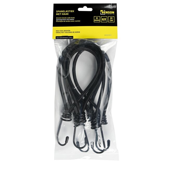Benson Set spanelastieken met haak - 20 cm - maximale rek 50% - 6 stuks