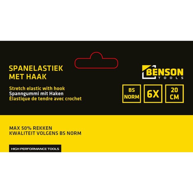 Benson Set spanelastieken met haak - 20 cm - maximale rek 50% - 6 stuks