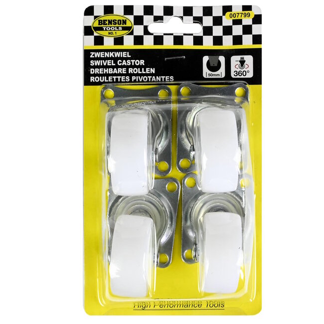 Benson Set van 4 zwenkwielen - 50 mm - wit - draagvermogen 30 kg