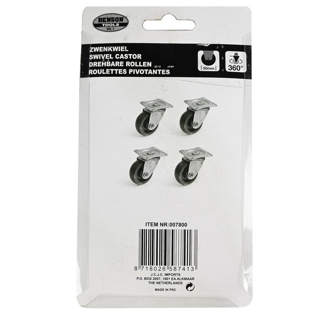 Benson Zwenkwiel - 50 mm - Zwart - 25 kg draagvermogen - Set van 4