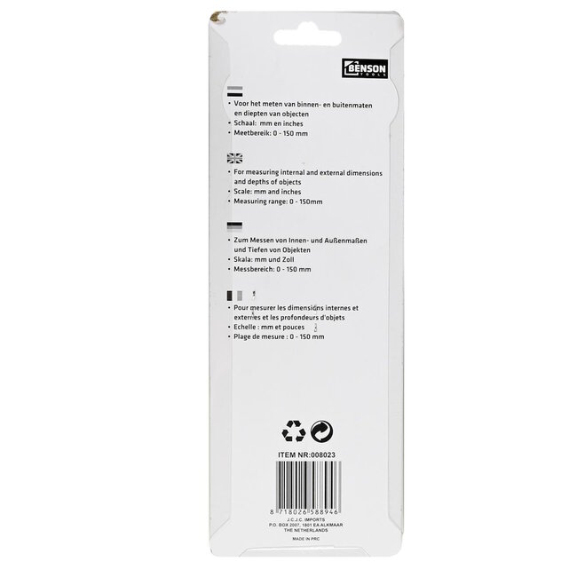 Benson Schuifmaat - Metaal - 150 mm - Nauwkeurige Metingen - Duidelijke Schaalverdeling