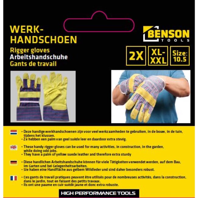 Benson Werkhandschoenen splitleder - extra polsbescherming - maat 10.5 - set