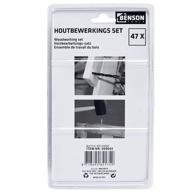 Benson Complete houtbewerking deuvel set - 47-delig - inclusief carbon stalen boren - diverse maten deuvels - met opbergkoffer