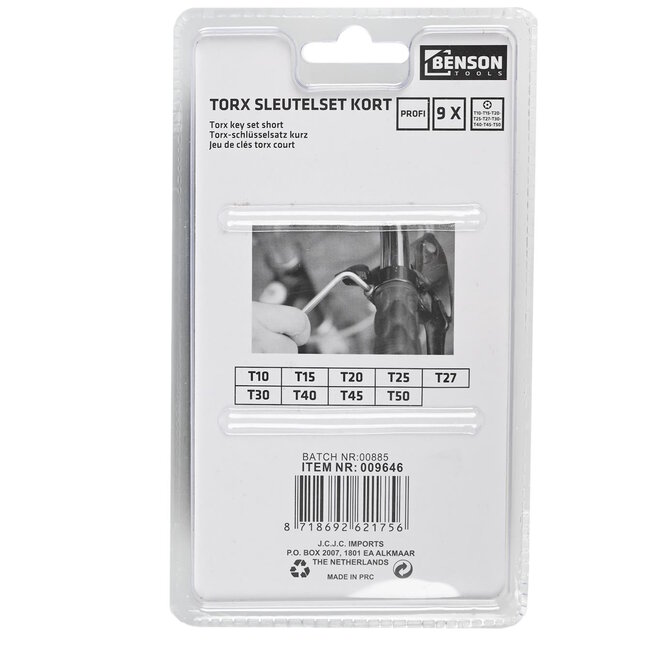 Benson 9-delige torxsleutelset - verchroomd - inclusief houder - corrosiebestendig